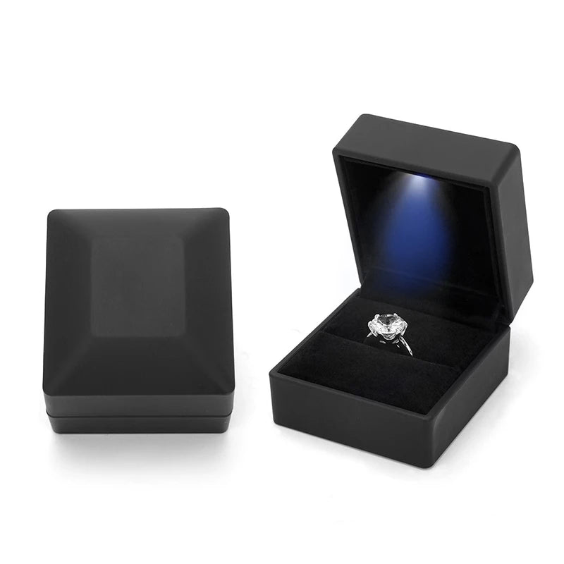 Shaped LED Light Ring Box Velvet Jewelry Display Gift Storage Case Wedding Engagement Proposal Anniversary Boxes