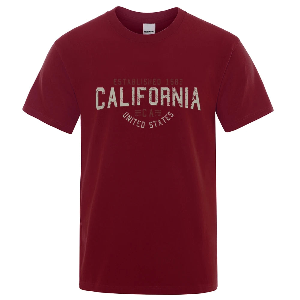 Established 1982 California United States T-Shirt Men Oversized Cotton Summer Tshirt Breathable Loose O-Neck Shirts Hip Hop Tees