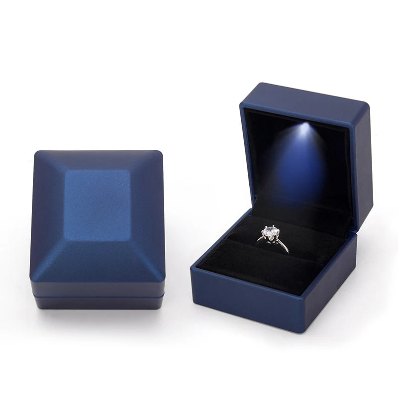 Shaped LED Light Ring Box Velvet Jewelry Display Gift Storage Case Wedding Engagement Proposal Anniversary Boxes