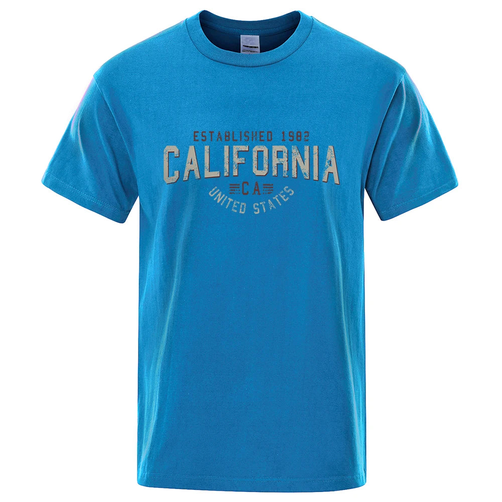 Established 1982 California United States T-Shirt Men Oversized Cotton Summer Tshirt Breathable Loose O-Neck Shirts Hip Hop Tees