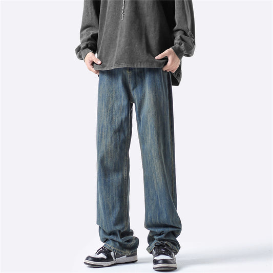 Jeans Men's Straight Retro Loose Fashion Brand Basic Style Trousers Autumn New High Street Wide Leg Washed Pants