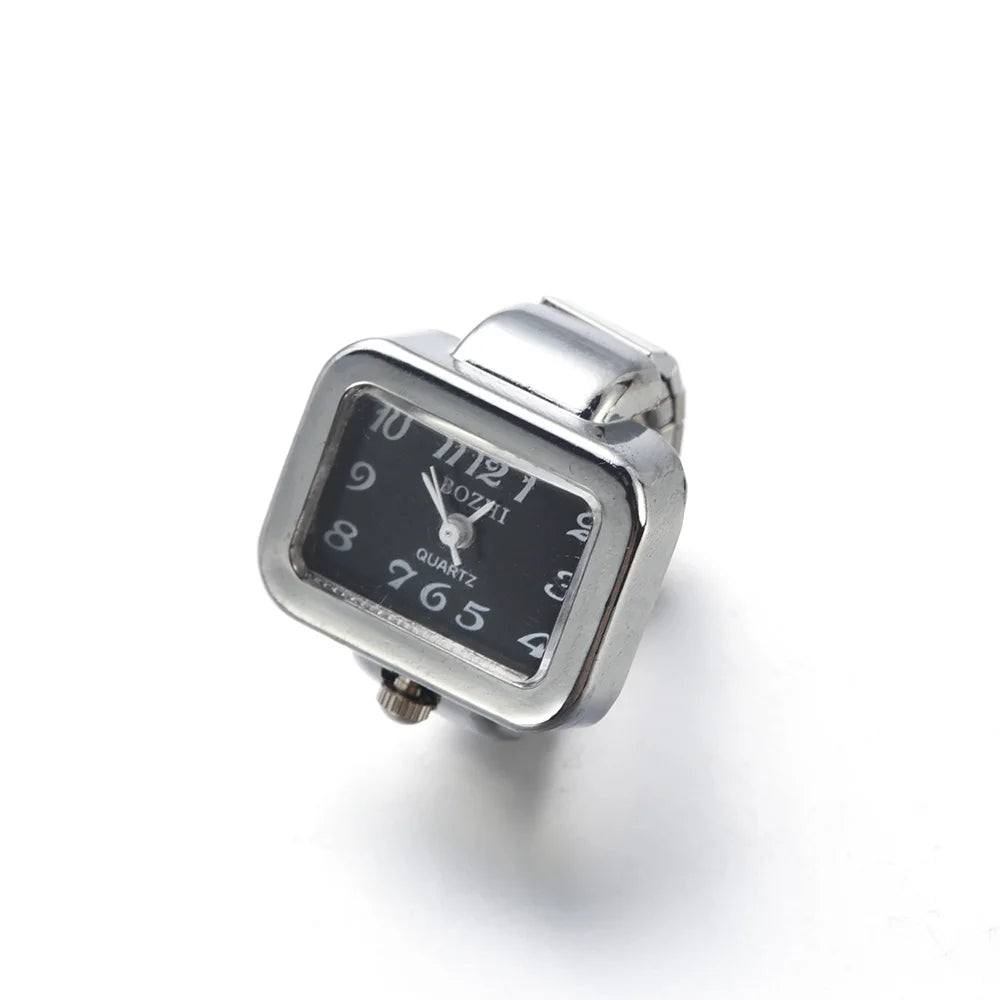 Vintage Punk Finger Watch Mini Elastic Strap Alloy Watches Couple Rings Jewelry Clock Women Men Retro Roman Quartz Watch Rings