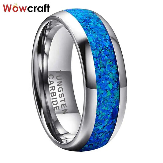 Tungsten Carbide ring for Men Women Fashion Engagement Wedding Band Blue Opal Inlay Comfort Fit