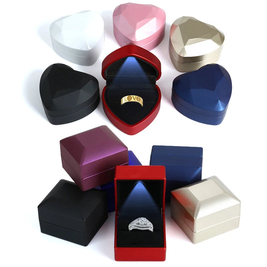 Shaped LED Light Ring Box Velvet Jewelry Display Gift Storage Case Wedding Engagement Proposal Anniversary Boxes