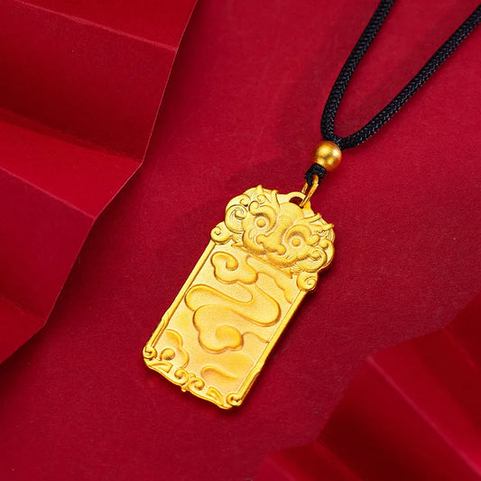 Retro Antique Style Auspicious Cloud Kyrin Pendant 9999 24K Real Gold Men's  Nafu Kyrin Peaceful Brand Good Luck Pendants Men
