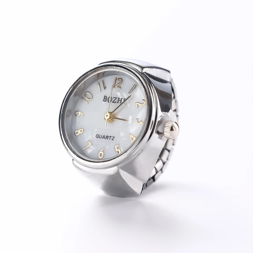 Vintage Punk Finger Watch Mini Elastic Strap Alloy Watches Couple Rings Jewelry Clock Women Men Retro Roman Quartz Watch Rings