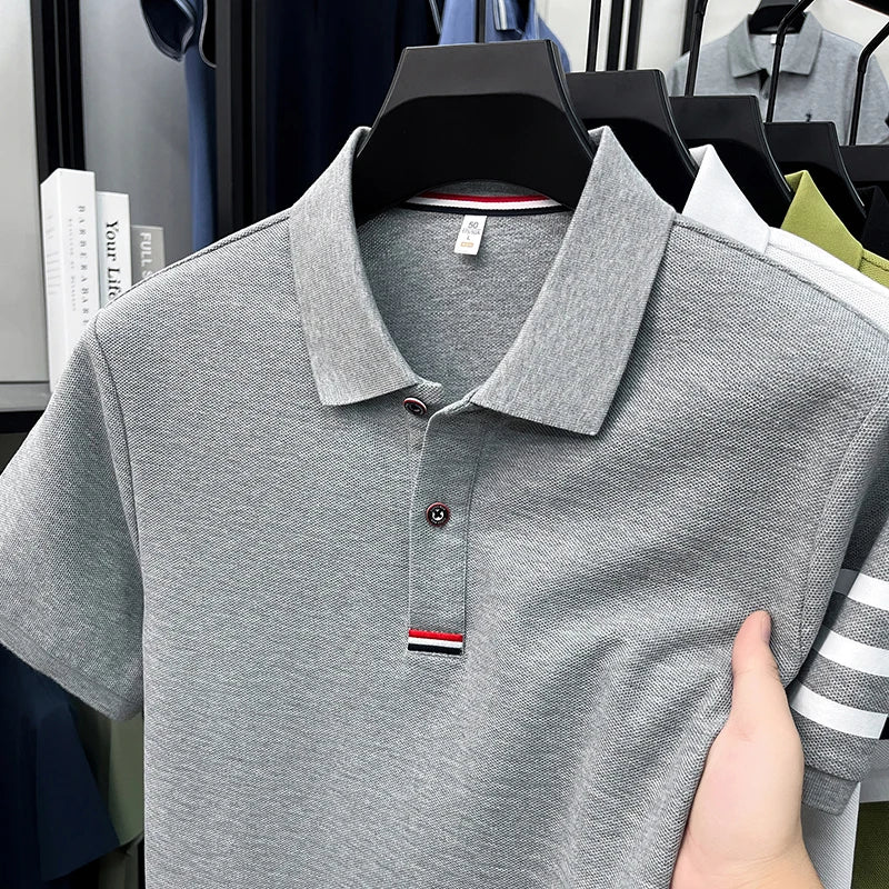 Luxury Man 100%cotton Short-Sleeved Polo Shirt Lapel Button Top-Selling Summer T-Shirt Moisture-Wicking Leisure Men's Clothing