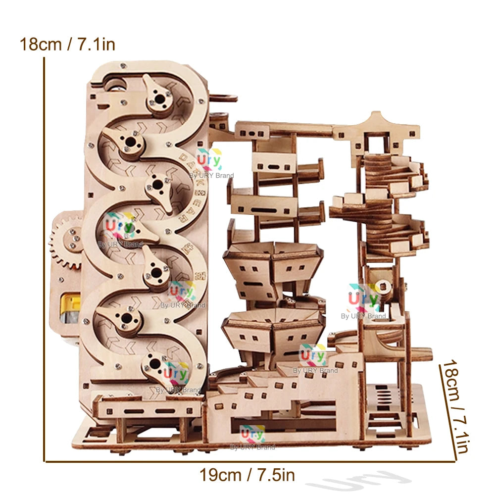 Ury 3D Wooden Puzzle Electric Track Device Marble Run Set Counter Current Compass Model Science Ball Maze Assembly Gift for Kids