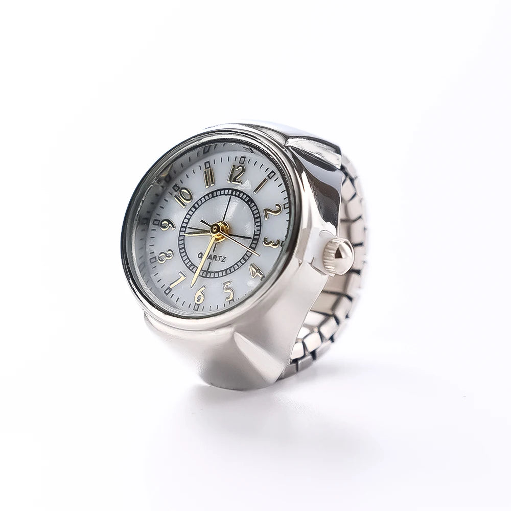 Vintage Punk Finger Watch Mini Elastic Strap Alloy Watches Couple Rings Jewelry Clock Women Men Retro Roman Quartz Watch Rings