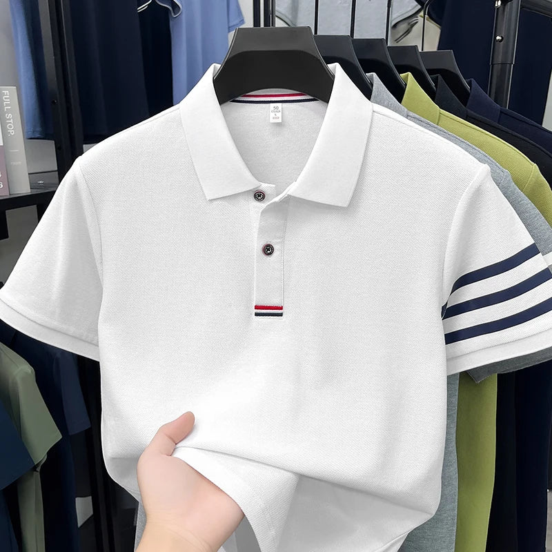 Luxury Man 100%cotton Short-Sleeved Polo Shirt Lapel Button Top-Selling Summer T-Shirt Moisture-Wicking Leisure Men's Clothing