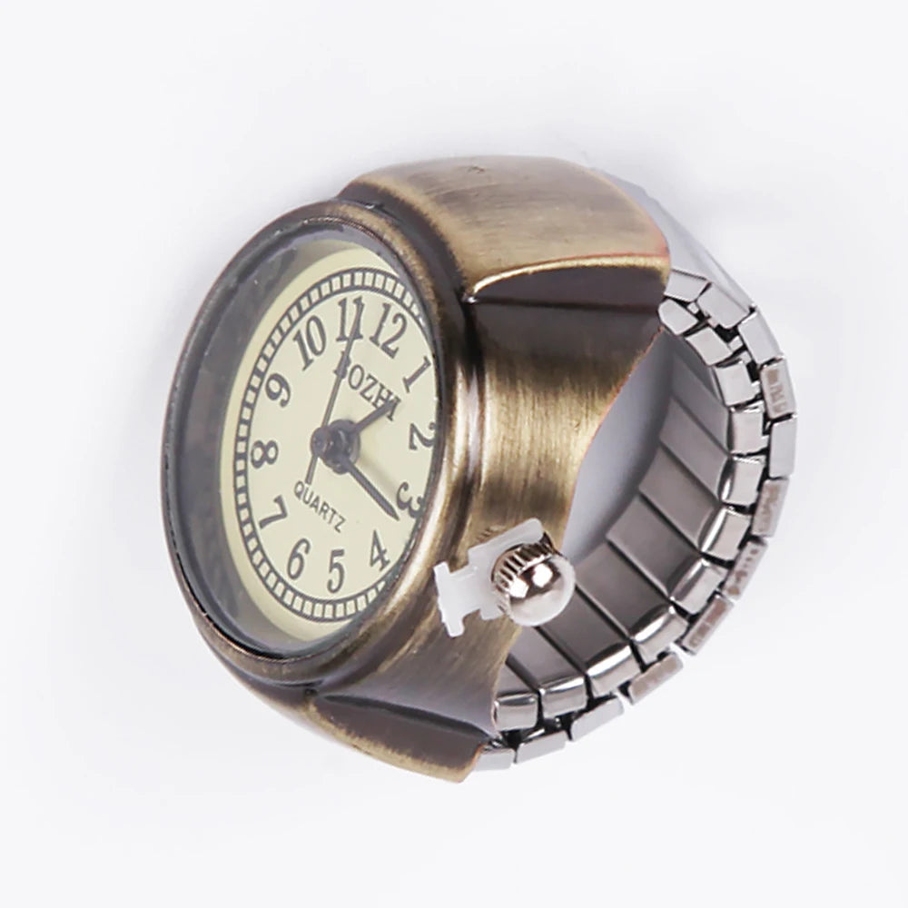 Vintage Punk Finger Watch Mini Elastic Strap Alloy Watches Couple Rings Jewelry Clock Women Men Retro Roman Quartz Watch Rings
