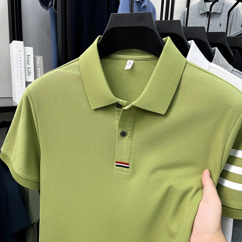 Luxury Man 100%cotton Short-Sleeved Polo Shirt Lapel Button Top-Selling Summer T-Shirt Moisture-Wicking Leisure Men's Clothing