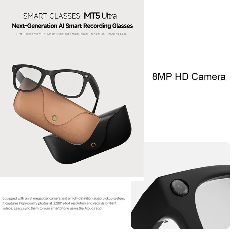2026 New Smart Glasses First Perspective 800W Shooting Smart Translation Bean Bag GPT 2000mah Leather Charging Box Smart Glasses