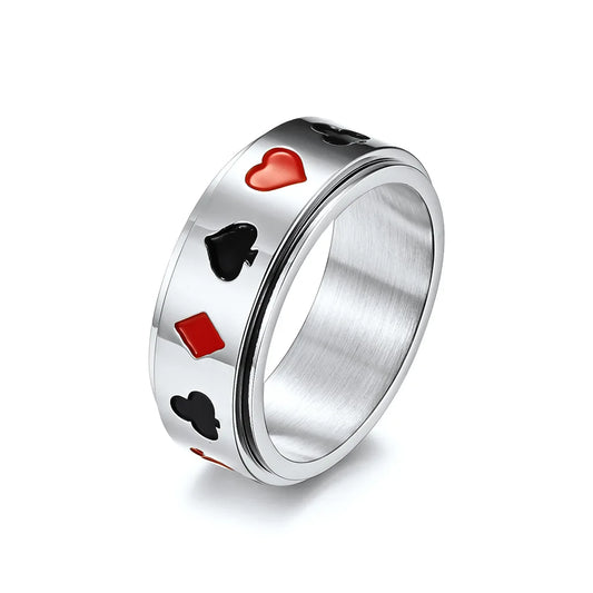 Stainless Steel Ace of Spades Poker Fidget Spinner Ring Playing Cards Lucky Gambling Band for Men Women