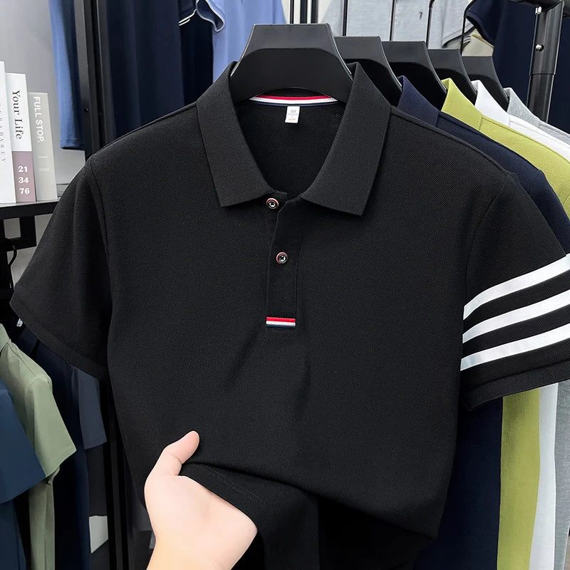 Luxury Man 100%cotton Short-Sleeved Polo Shirt Lapel Button Top-Selling Summer T-Shirt Moisture-Wicking Leisure Men's Clothing