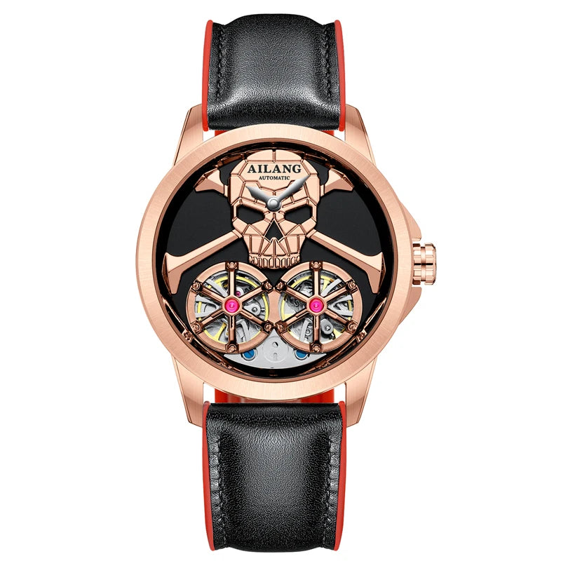 Punk Steam Skull Two Tourbillon Design Man Watch Hollow Automatic Mechanical Waterproof Men's Automatic Wristwatch For Men