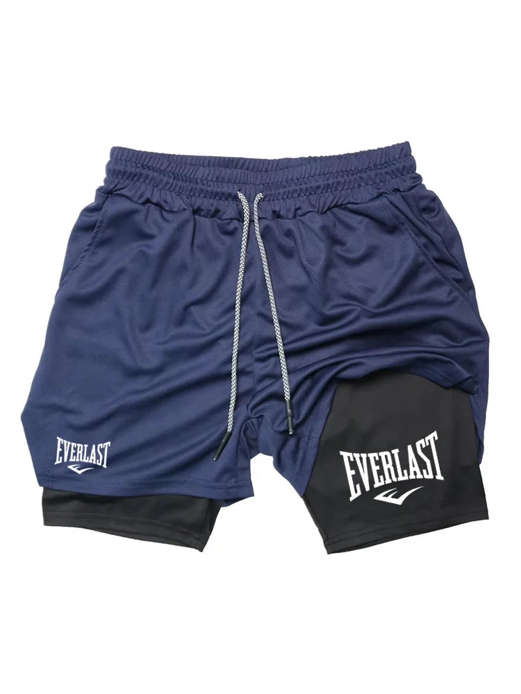 New2026Men Running Shorts  Double-deck Sport Shorts Sportswear Gym Fitness Short Pants Training Jogging Bottom Men's Clothing