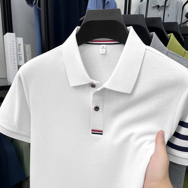 Luxury Man 100%cotton Short-Sleeved Polo Shirt Lapel Button Top-Selling Summer T-Shirt Moisture-Wicking Leisure Men's Clothing