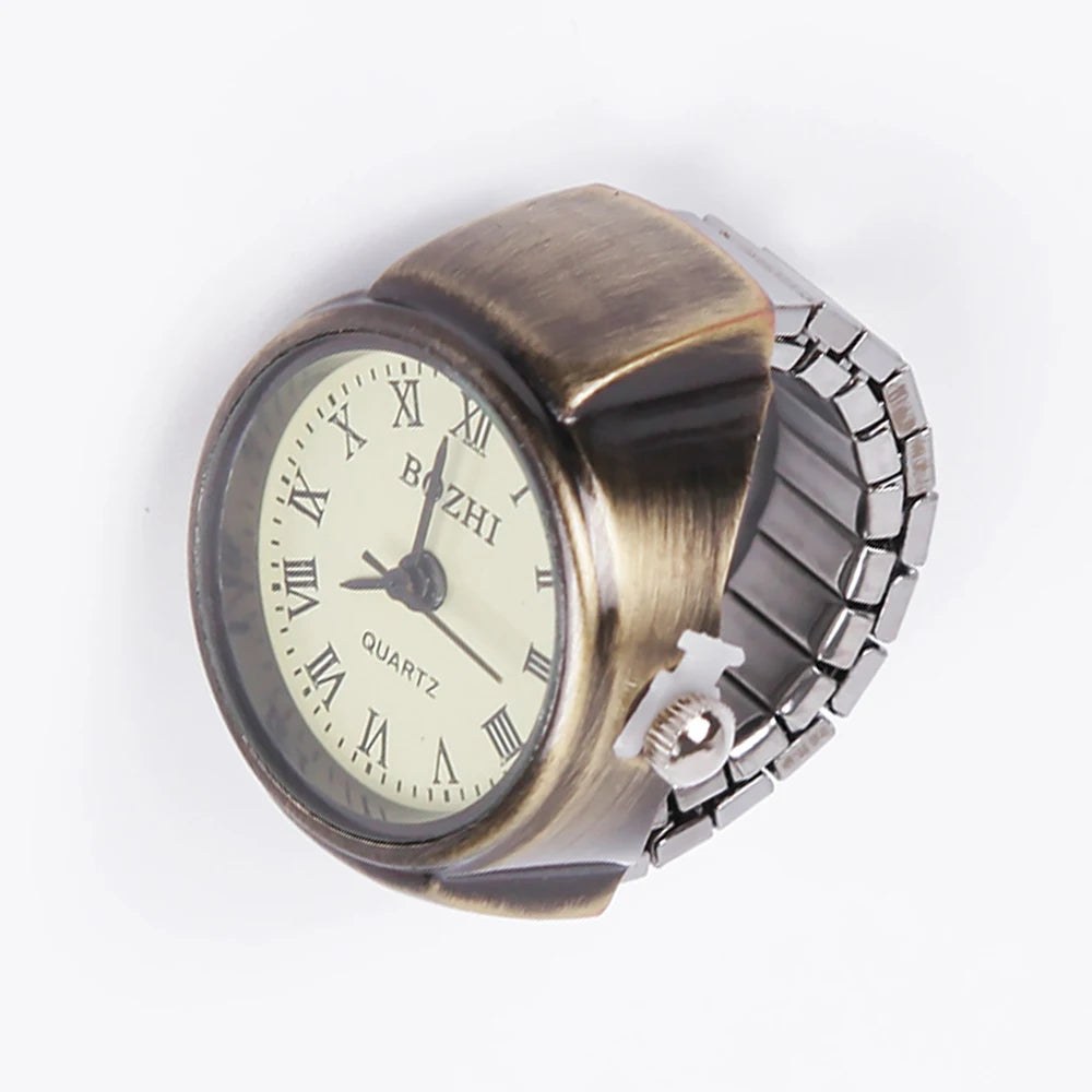 Vintage Punk Finger Watch Mini Elastic Strap Alloy Watches Couple Rings Jewelry Clock Women Men Retro Roman Quartz Watch Rings
