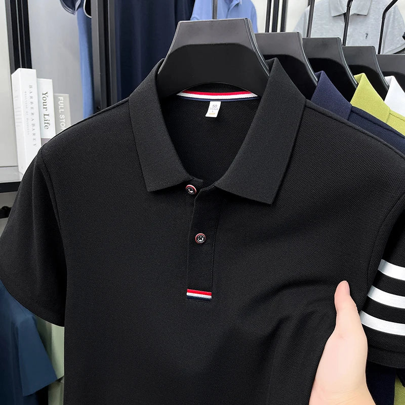 Luxury Man 100%cotton Short-Sleeved Polo Shirt Lapel Button Top-Selling Summer T-Shirt Moisture-Wicking Leisure Men's Clothing