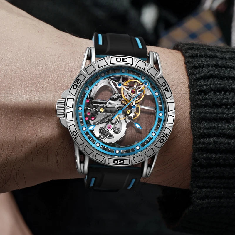 Skeleton Men's Watches Luxury Tourbillon Automatic Mechanincal Male Wristwatch Waterproof Rubber Strap Luminous Reloj Hombre