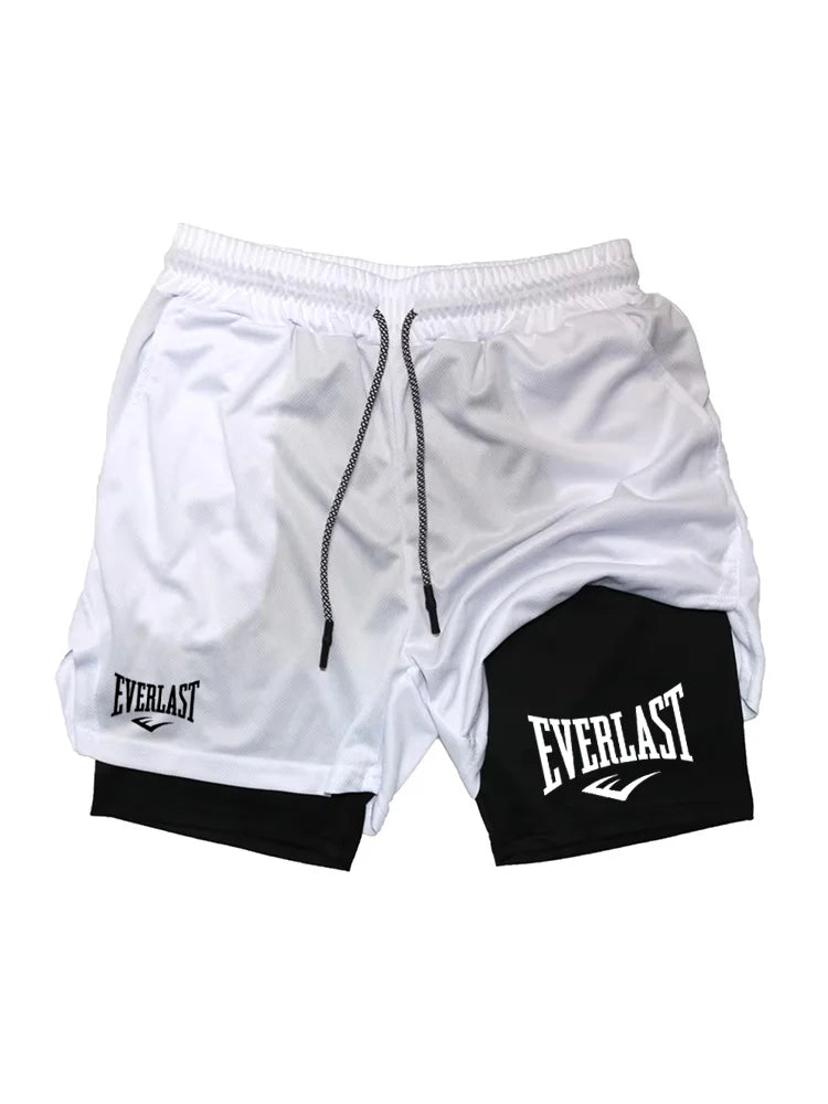 New2026Men Running Shorts  Double-deck Sport Shorts Sportswear Gym Fitness Short Pants Training Jogging Bottom Men's Clothing
