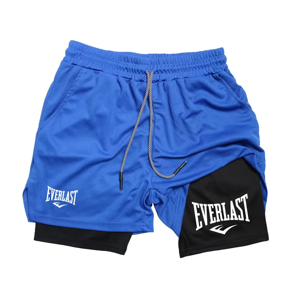 New2026Men Running Shorts  Double-deck Sport Shorts Sportswear Gym Fitness Short Pants Training Jogging Bottom Men's Clothing