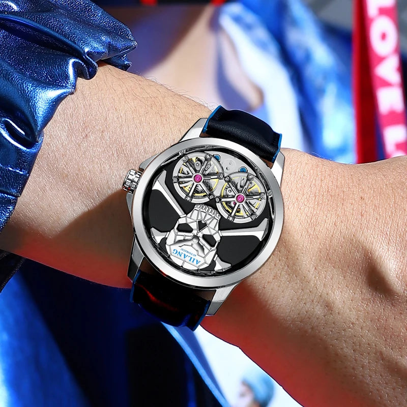Punk Steam Skull Two Tourbillon Design Man Watch Hollow Automatic Mechanical Waterproof Men's Automatic Wristwatch For Men