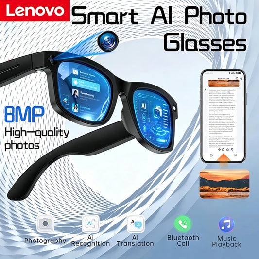 Lenovo Smart Glasses AI Translation 8MP HD Camera 4K Shooting Image Bluetooth Call Recording Music Smart Sunglasses