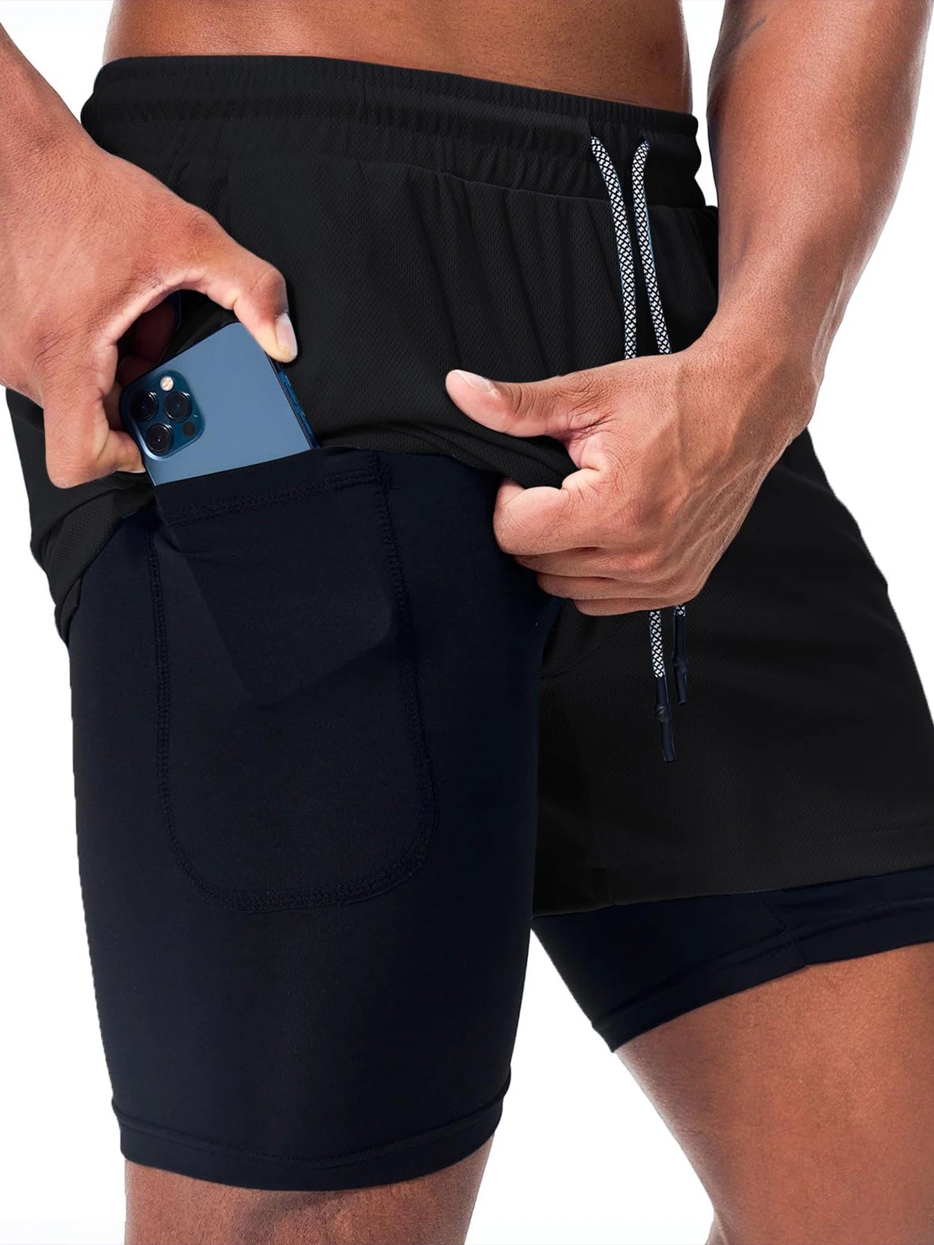 Summer Men Running Shorts Fitness Gym Training 2 in 1 Sports Shorts Quick Dry Workout Jogging Double Deck Shorts