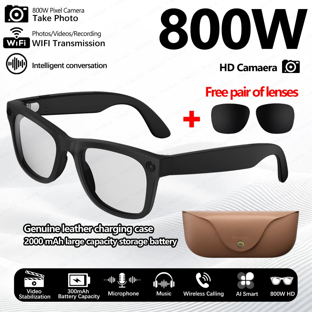 2026 New Smart Glasses First Perspective 800W Shooting Smart Translation Bean Bag GPT 2000mah Leather Charging Box Smart Glasses
