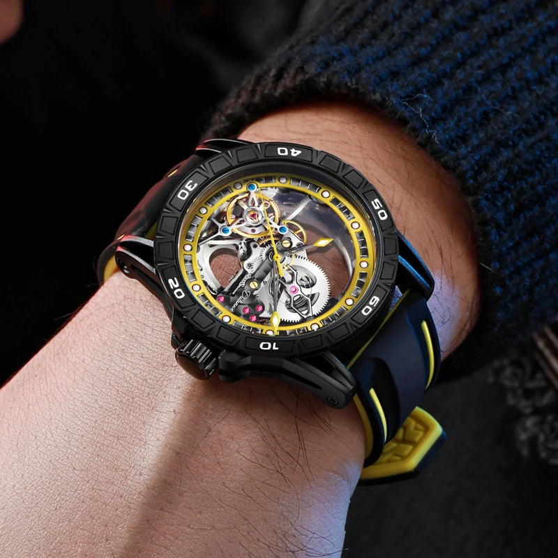 Skeleton Men's Watches Luxury Tourbillon Automatic Mechanincal Male Wristwatch Waterproof Rubber Strap Luminous Reloj Hombre