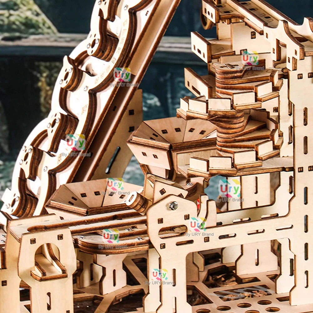 Ury 3D Wooden Puzzle Electric Track Device Marble Run Set Counter Current Compass Model Science Ball Maze Assembly Gift for Kids