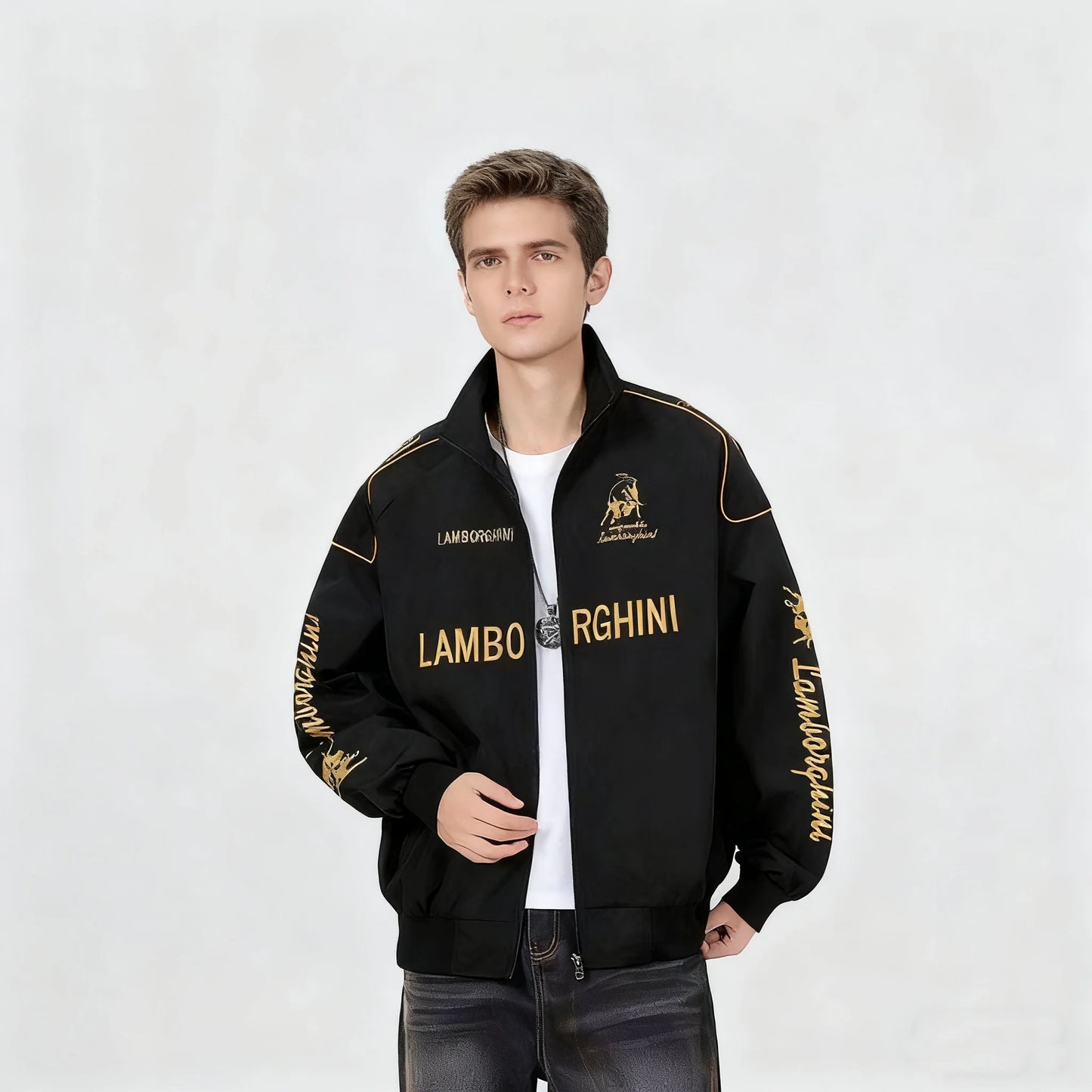 Spring Autumn Thin Racing Embroidered Motorcycle Jacket Cycling Suit Casual Sport Jacket For Lamborghini URUS Huracan Aventador