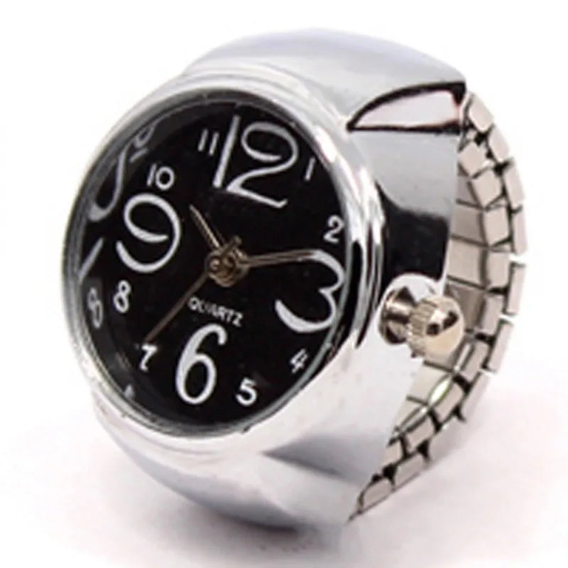 Vintage Punk Finger Watch Mini Elastic Strap Alloy Watches Couple Rings Jewelry Clock Women Men Retro Roman Quartz Watch Rings