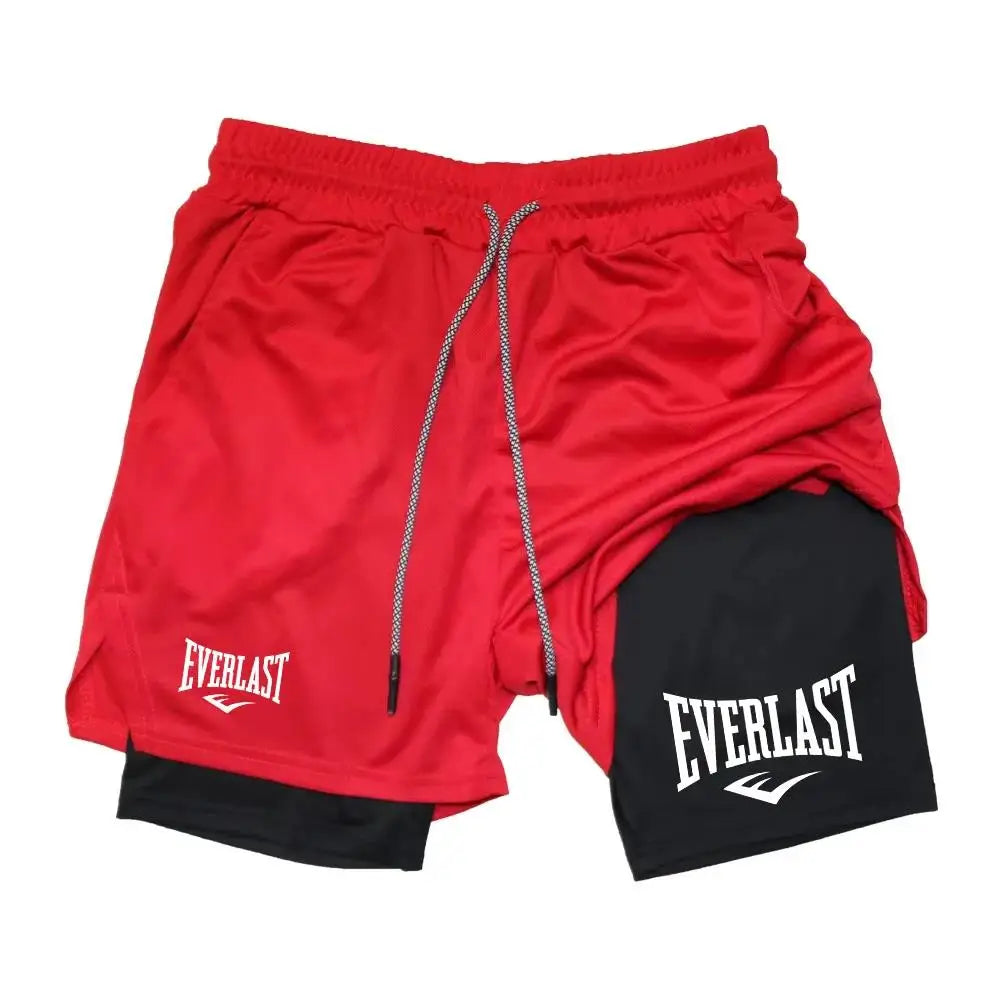 New2026Men Running Shorts  Double-deck Sport Shorts Sportswear Gym Fitness Short Pants Training Jogging Bottom Men's Clothing