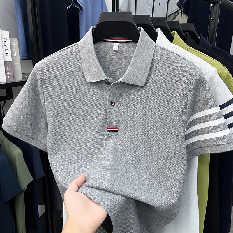 Luxury Man 100%cotton Short-Sleeved Polo Shirt Lapel Button Top-Selling Summer T-Shirt Moisture-Wicking Leisure Men's Clothing