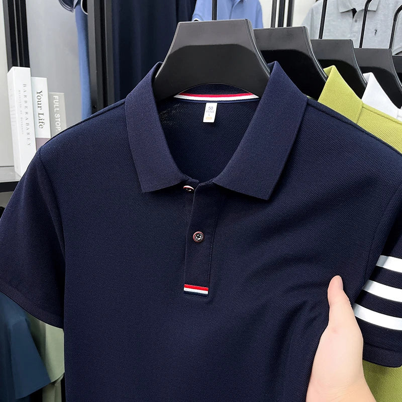 Luxury Man 100%cotton Short-Sleeved Polo Shirt Lapel Button Top-Selling Summer T-Shirt Moisture-Wicking Leisure Men's Clothing