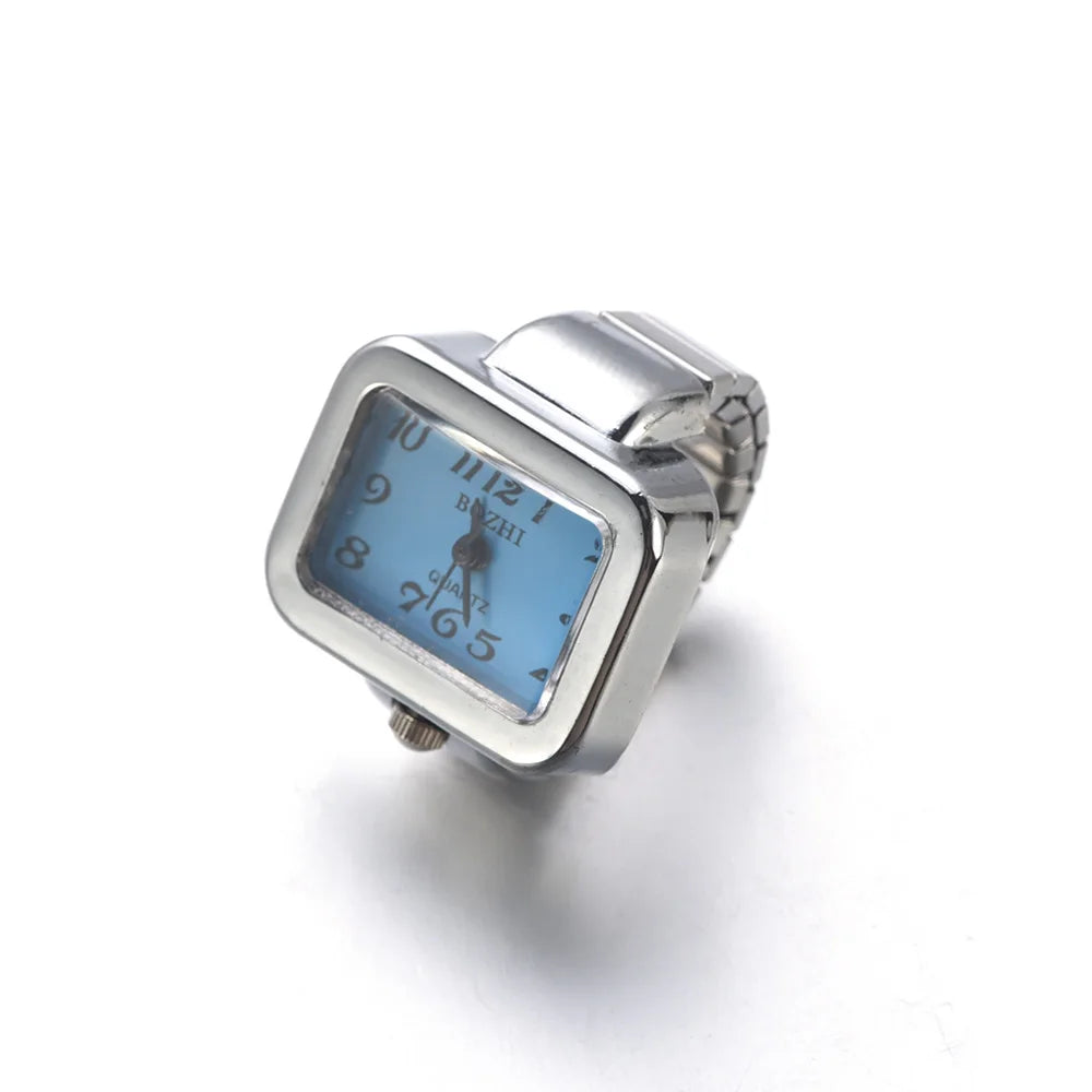 Vintage Punk Finger Watch Mini Elastic Strap Alloy Watches Couple Rings Jewelry Clock Women Men Retro Roman Quartz Watch Rings