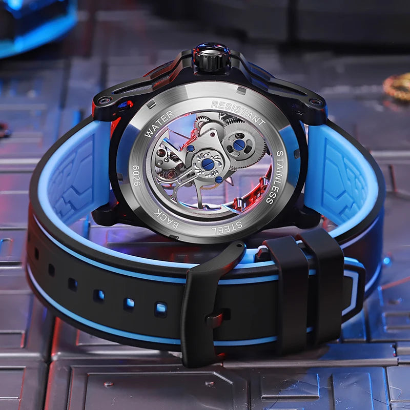 Skeleton Men's Watches Luxury Tourbillon Automatic Mechanincal Male Wristwatch Waterproof Rubber Strap Luminous Reloj Hombre