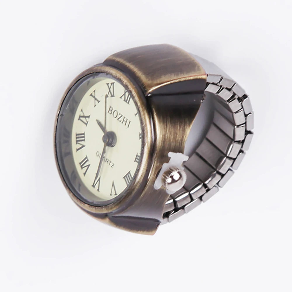 Vintage Punk Finger Watch Mini Elastic Strap Alloy Watches Couple Rings Jewelry Clock Women Men Retro Roman Quartz Watch Rings