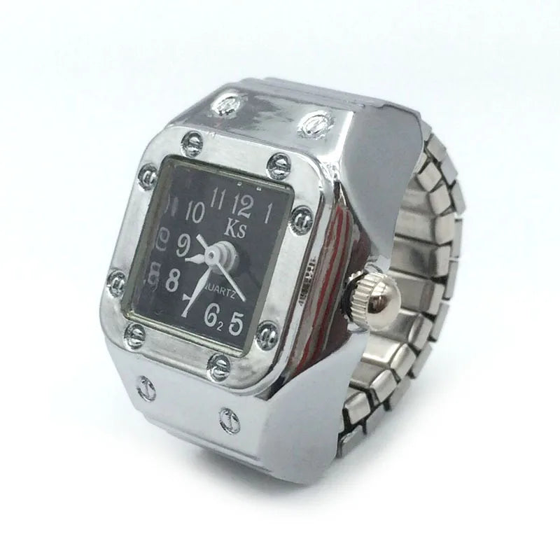 Vintage Punk Finger Watch Mini Elastic Strap Alloy Watches Couple Rings Jewelry Clock Women Men Retro Roman Quartz Watch Rings
