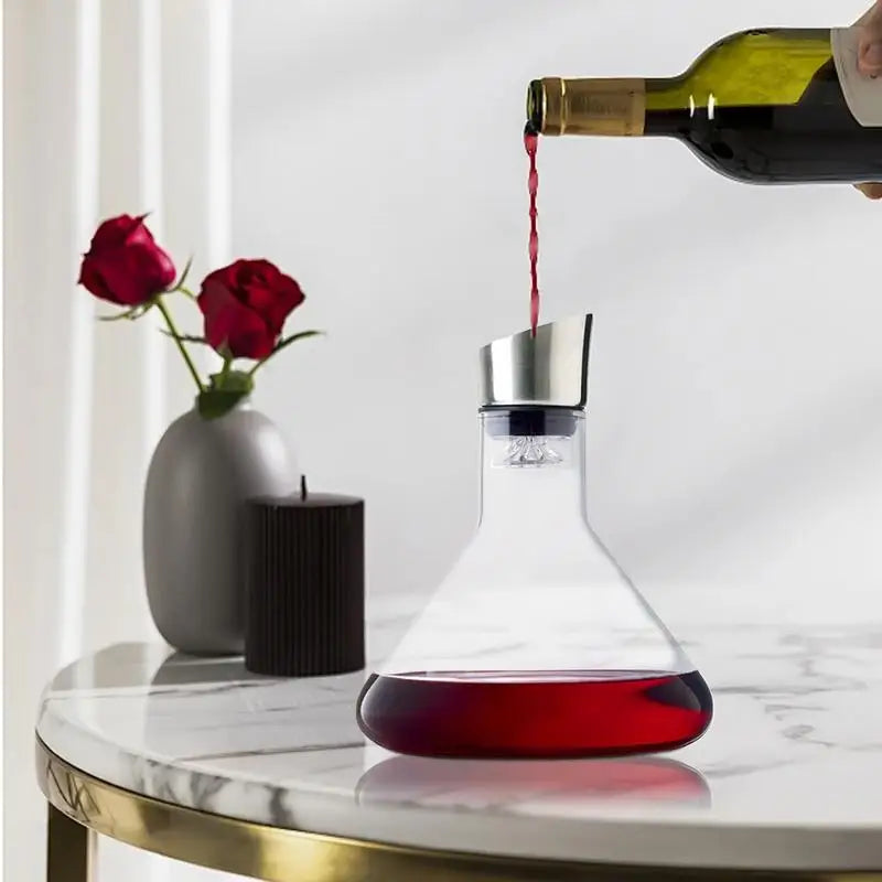 Wine Decanter 1500ml Crystal Glass Wine Carafe Bottle with Built-in-Dispenser Wine Hand-Held Aerator for White and Red Wine