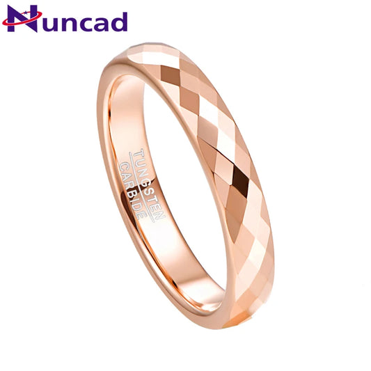 NUNCAD Tungsten Carbide Ring 4mm Width Hammered Finish Rose Gold Color Wedding Band for Women Comfort Fit Rings