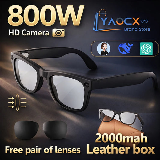 2026 New Smart Glasses First Perspective 800W Shooting Smart Translation Bean Bag GPT 2000mah Leather Charging Box Smart Glasses