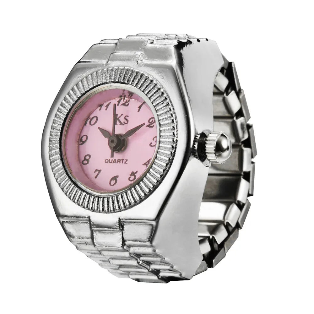 Vintage Punk Finger Watch Mini Elastic Strap Alloy Watches Couple Rings Jewelry Clock Women Men Retro Roman Quartz Watch Rings
