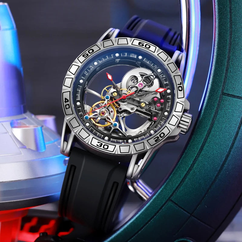 Skeleton Men's Watches Luxury Tourbillon Automatic Mechanincal Male Wristwatch Waterproof Rubber Strap Luminous Reloj Hombre