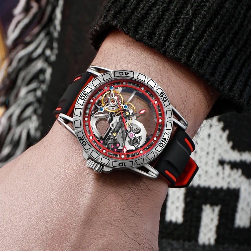 Skeleton Men's Watches Luxury Tourbillon Automatic Mechanincal Male Wristwatch Waterproof Rubber Strap Luminous Reloj Hombre