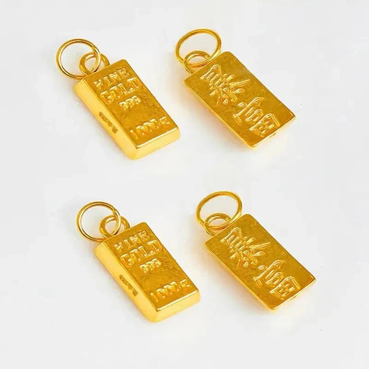 YUNLI Real 24K Pure 999 Gold Pendant Necklace Luxury Gold Bricks Design for Women Fine Jewelry Gift
