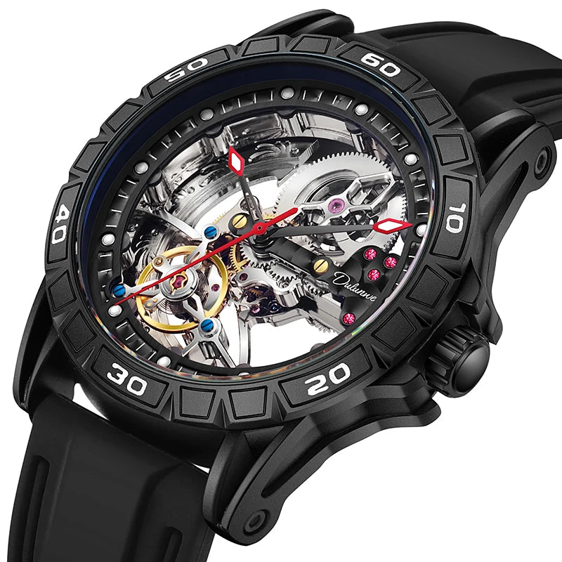 Skeleton Men's Watches Luxury Tourbillon Automatic Mechanincal Male Wristwatch Waterproof Rubber Strap Luminous Reloj Hombre